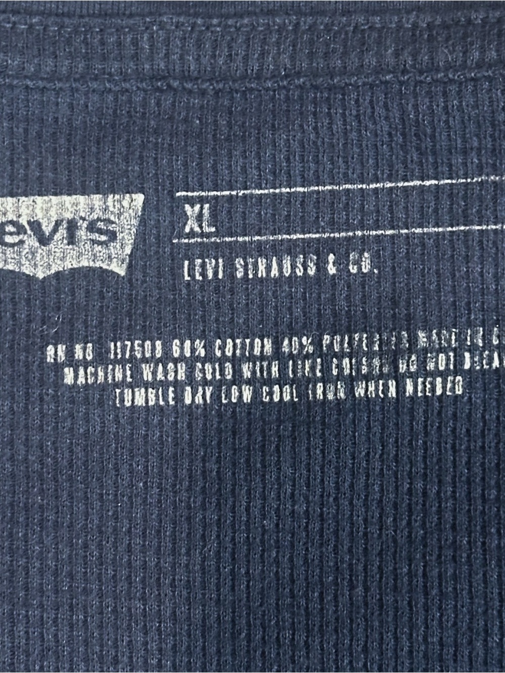 Levi’s Navy Blue Long Sleeve Waffle Knit Thermal Shirt Tee T-Shirt Size XL - Picture 3 of 5